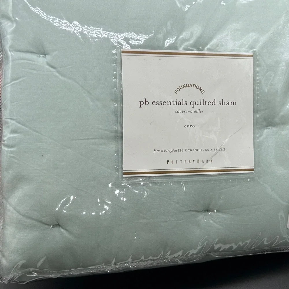 Pottery Barn Foundations Quilted‎ Sham Green Cotton Cross Stitch Euro New 26x26
